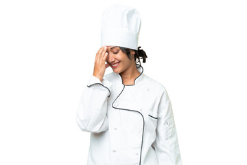 Young chef Argentinian woman over isolated background laughing