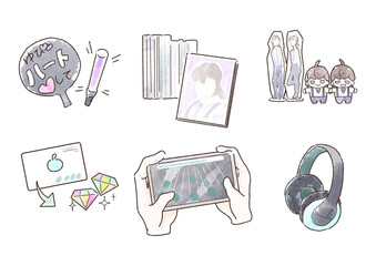 A set of illustrations of otaku accessories. - obrazy, fototapety, plakaty