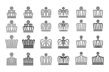 Set of royal crown for King queen prince or princess symbols logo or icon drawing in black and white vector