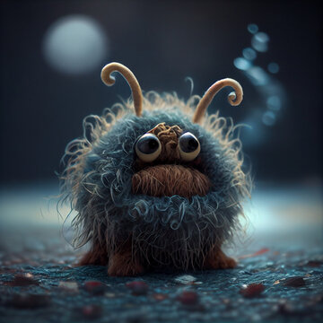 ugly cute little woolly creature with big eyes