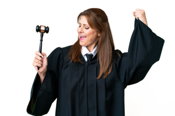 Judge caucasian woman over isolated background celebrating a victory