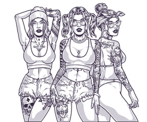 Chicano California girls emblem monochrome