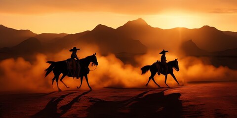 Fototapeta na wymiar Zwei Reiter in der Wüste im Wilden Westen- Generative AI