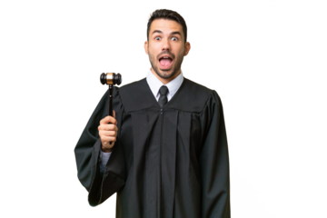 Judge caucasian man over isolated background with surprise facial expression