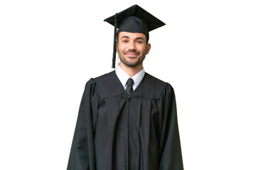 Young university graduate man over isolated background laughing