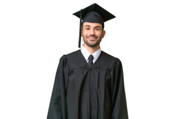 Young university graduate man over isolated background laughing