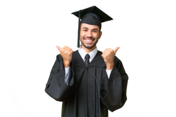 Young university graduate man over isolated background with thumbs up gesture and smiling
