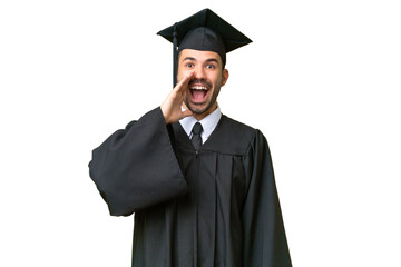 Young university graduate man over isolated background with surprise and shocked facial expression