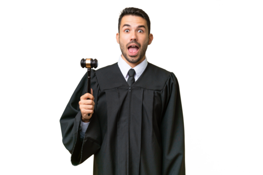 Judge caucasian man over isolated background with surprise facial expression