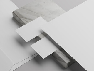Elegant Business Mockup Detail View of Blank Letterhead and Business Card with Marble