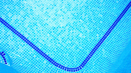 Texture background and wall of the swimming pool with ceramic tiles of blue colors. Repair of pool...