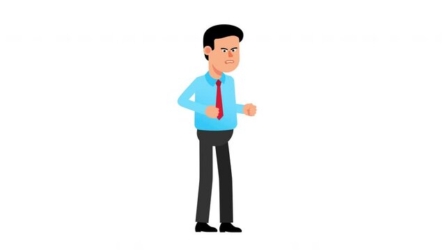 Annoyed man in shirt and tie. Angry businessman. 2d cartoon animation