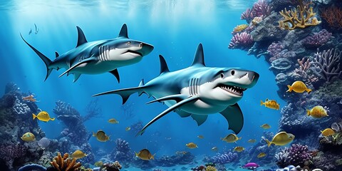 Obraz na płótnie Canvas Zwei Haifische unter Wasser - Generative AI