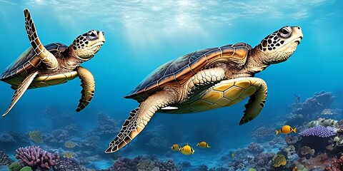 Schildkröten unter Wasser - Generative AI