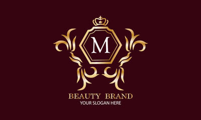 Luxury logo. Elegant initial letter M monogram design template for restaurant, hotel, boutique, cafe, hotel, heraldry shop, jewelry, fashion and other business