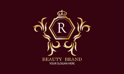 Luxury logo. Elegant initial letter R monogram design template for restaurant, hotel, boutique, cafe, hotel, heraldry shop, jewelry, fashion and other business