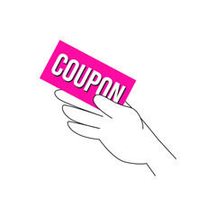 Hand holding coupon discount label tag icon sign design vector
