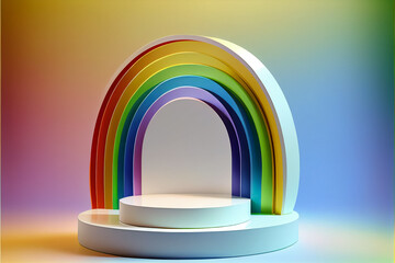 illustration rainbow color platform stage podium . AI