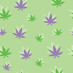 Seamless pattern cannabis leaves on green background