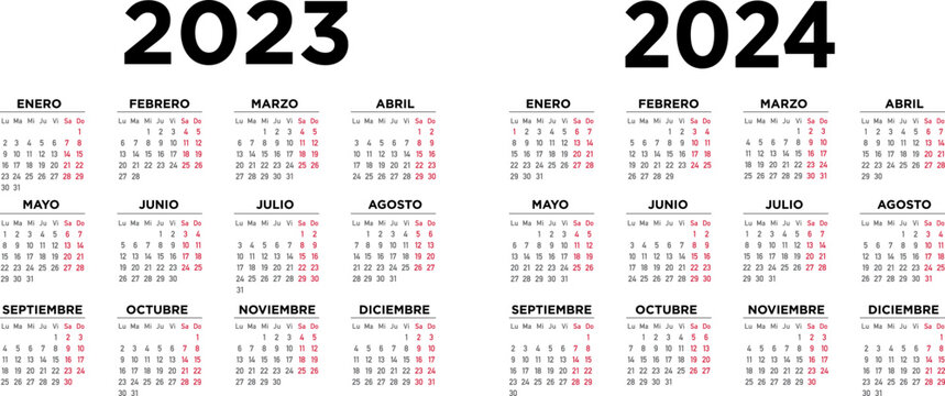 Calendario 2023 2024 español. Semana comienza el lunes	
