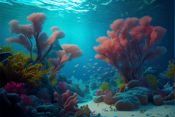illustration of underwater sea colorful tropical fish in the coral reef.AI