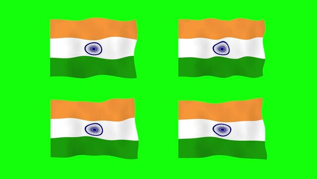 India Waving Flag 2D Animation on Green Screen Background. Looping seamless animation. Motion Graphic