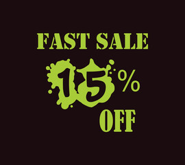 15% fast sale discount template in green and dark background