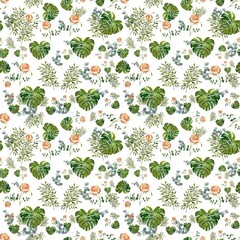 Rose flower palm leaf ornate pattern watercolor