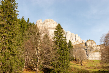 Dramatic swiss mountain panorama at the Klausenpass region in Switzerland