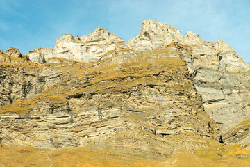 Dramatic swiss mountain panorama at the Klausenpass region in Switzerland