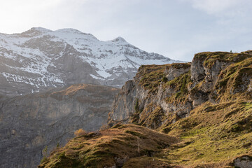 Dramatic swiss mountain panorama at the Klausenpass region in Switzerland