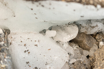 Close up of an ice shield in the alps at the Klausenpass in Switzerland