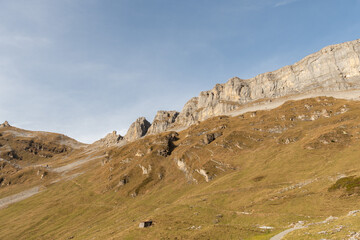 View over the majestic swiss alps at the Klausenpass on a sunny day