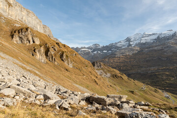 View over the majestic swiss alps at the Klausenpass on a sunny day