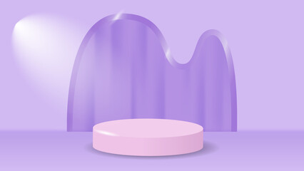 Podium scene purple background. podium with curtain behind and spotlight for product promotion, business, cosmetic. Vector 3D minimalism