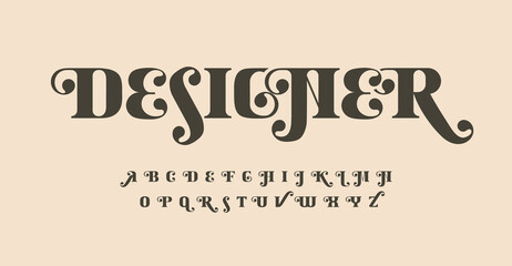 Obraz premium Elegant font alphabet letters. Playful curls serif typographic design. Vintage ornamental letter set for gentle logo, headline, cover title, monogram, lettering, and branding type. Vector typeset