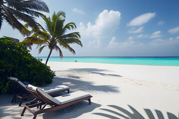 Obraz na płótnie Canvas Maldives, tropical beach, Sun loungers