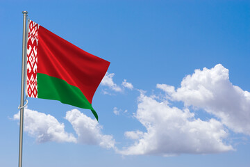 Republic of Belarus Flags Over Blue Sky Background. 3D Illustration