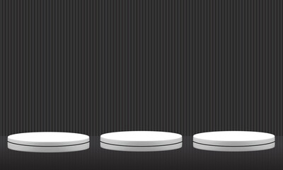 Realistic black  wood and white 3D cylinder pedestal podium with vertical wood pattern background. Abstract minimal scene for mockup products, stage showcase, promotion display. Vector geometric forms