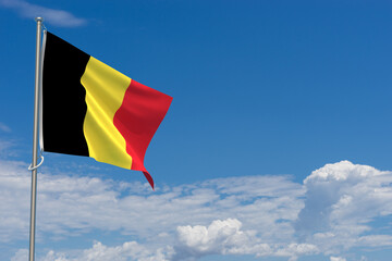 Kingdom of Belgium Flags Over Blue Sky Background. 3D Illustration