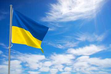 UkraineFlags Over Blue Sky Background. 3D Illustration