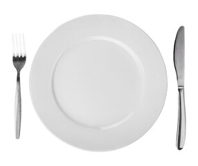 plate with fork and knife isolated and save as to PNG file