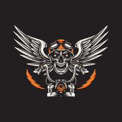 Skull flying graphic illustration vector art t-shirt design