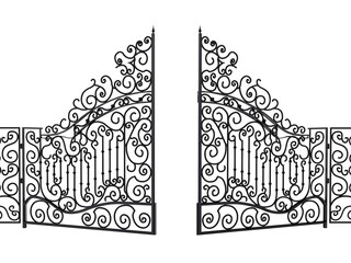 Fototapeta premium Wrought iron gate on transparent background.
