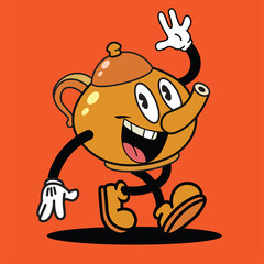Vintage cartoon style teapot mascot, kettle character