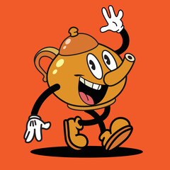 Vintage cartoon style teapot mascot, kettle character