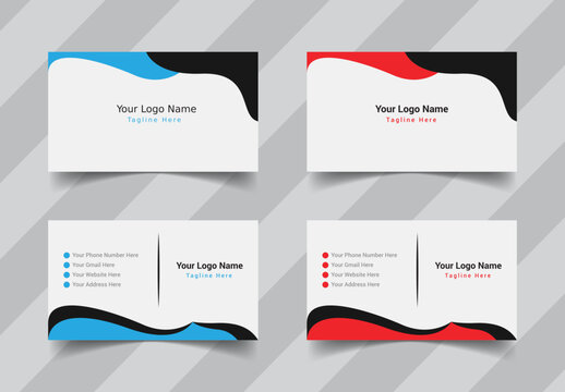 Clean double-sided creative business card template. Modern red, blue, and black business card design.