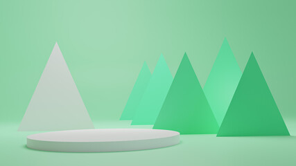 Abstract 3D wall scene background with realistic green stand podium