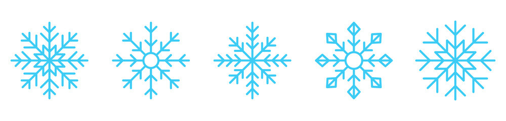 Snowflakes icon set. Winter Christmas decoration elements collection. Vector isolated on white