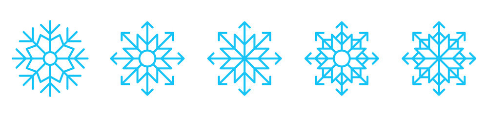 Snowflakes icon set. Winter Christmas decoration elements collection. Vector isolated on white